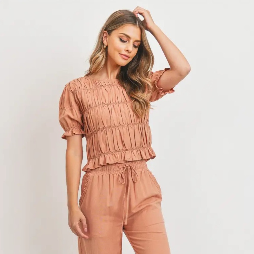 NWT Shirred Ruffle Top Boho Cottagecore Flowy Blouse Boutique Spring Various